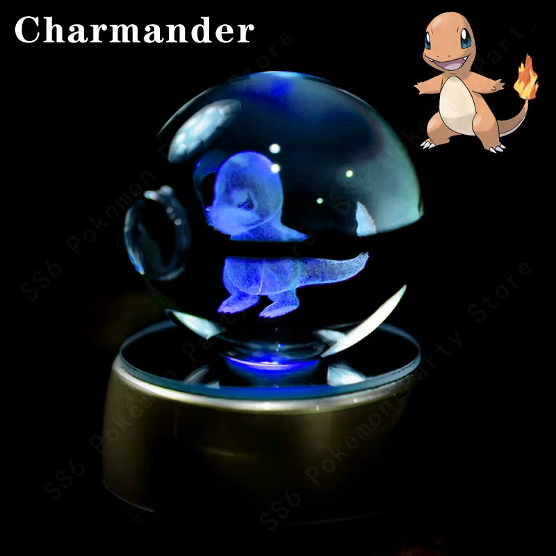 Pokemon Crystal Ball 3D Pikachu Mewtwo Gengar Pokeball 3D Night Light Lamp Glass Statue Pokemon Crystal Ball Kids Birthday Gift