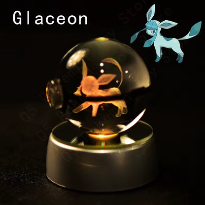 Pokemon Crystal Ball 3D Pikachu Mewtwo Gengar Pokeball 3D Night Light Lamp Glass Statue Pokemon Crystal Ball Kids Birthday Gift