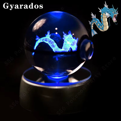 Pokemon Crystal Ball 3D Pikachu Mewtwo Gengar Pokeball 3D Night Light Lamp Glass Statue Pokemon Crystal Ball Kids Birthday Gift