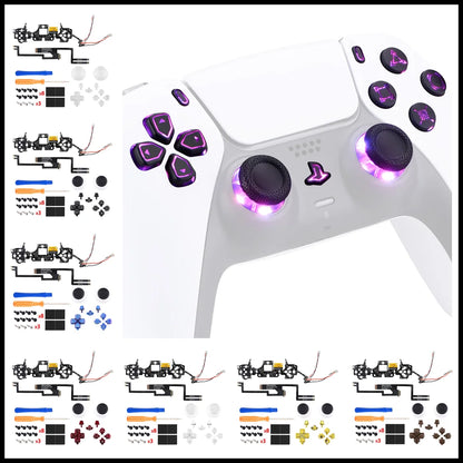 Multi-Colors Luminated Dpad Thumbstick Share Home Face Buttons, DTF V3 LED Kit for PS5 Controller BDM-010 & BDM-020