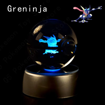 Pokemon Crystal Ball 3D Pikachu Mewtwo Gengar Pokeball 3D Night Light Lamp Glass Statue Pokemon Crystal Ball Kids Birthday Gift