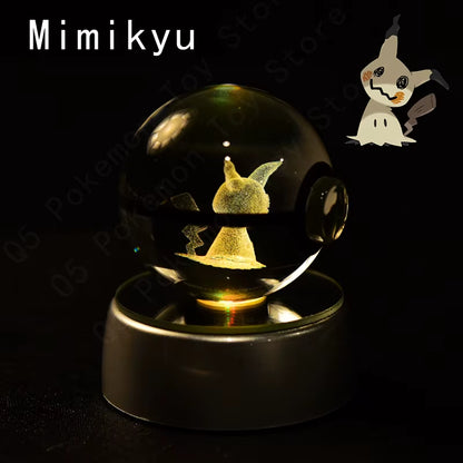 Pokemon Crystal Ball 3D Pikachu Mewtwo Gengar Pokeball 3D Night Light Lamp Glass Statue Pokemon Crystal Ball Kids Birthday Gift