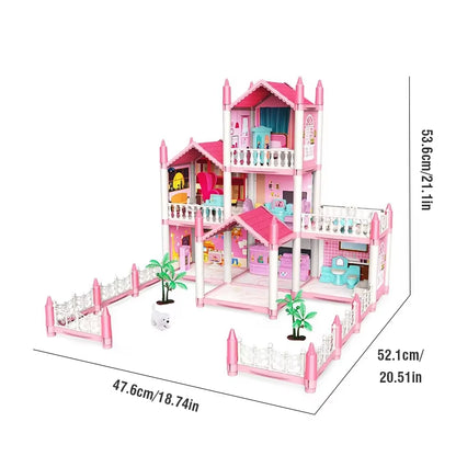 3D DIY Dream Princess Castle Villa Assembly Doll House Set Toy Girl Family Toy Children'S Music Doll House Assembly Villa House