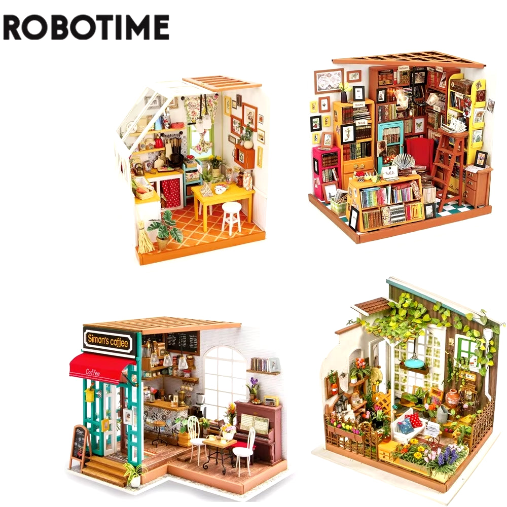 DIY House with Furniture Study Room Simons Coffee Children Adult Doll House Miniature Dollhouse Wooden Kits Toy
