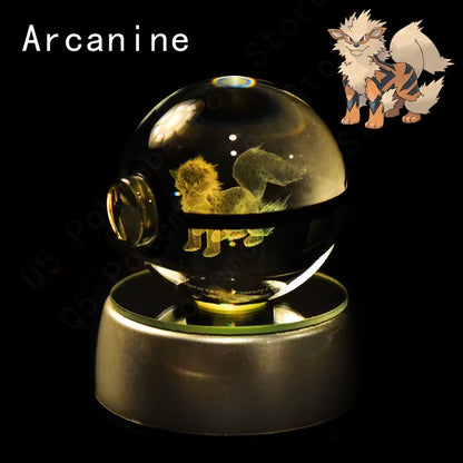 Pokemon Crystal Ball 3D Pikachu Mewtwo Gengar Pokeball 3D Night Light Lamp Glass Statue Pokemon Crystal Ball Kids Birthday Gift