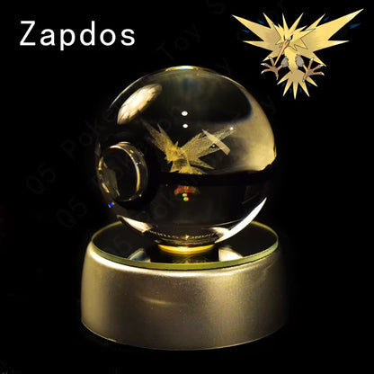 Pokemon Crystal Ball 3D Pikachu Mewtwo Gengar Pokeball 3D Night Light Lamp Glass Statue Pokemon Crystal Ball Kids Birthday Gift