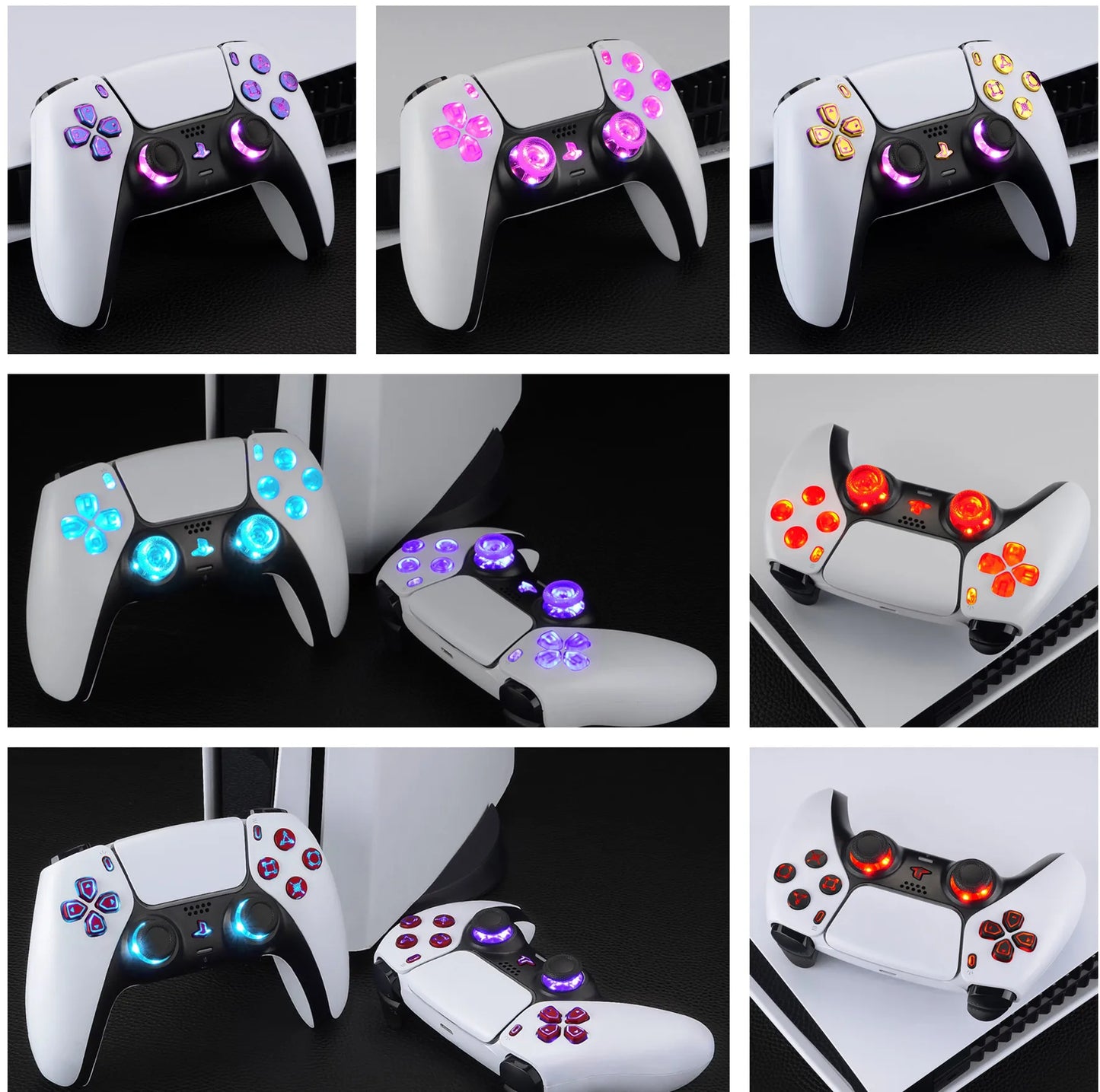 Multi-Colors Luminated Dpad Thumbstick Share Home Face Buttons, DTF V3 LED Kit for PS5 Controller BDM-010 & BDM-020