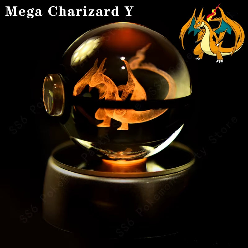 Pokemon Crystal Ball 3D Pikachu Mewtwo Gengar Pokeball 3D Night Light Lamp Glass Statue Pokemon Crystal Ball Kids Birthday Gift