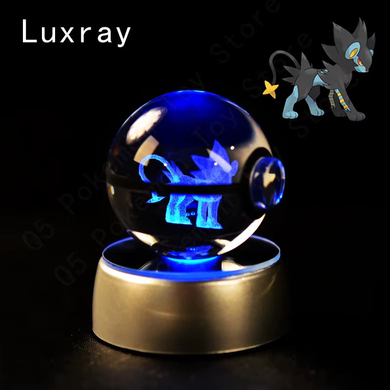 Pokemon Crystal Ball 3D Pikachu Mewtwo Gengar Pokeball 3D Night Light Lamp Glass Statue Pokemon Crystal Ball Kids Birthday Gift