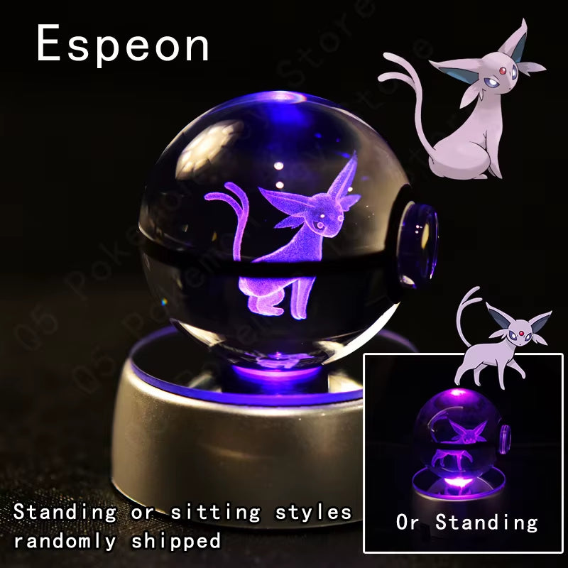 Pokemon Crystal Ball 3D Pikachu Mewtwo Gengar Pokeball 3D Night Light Lamp Glass Statue Pokemon Crystal Ball Kids Birthday Gift