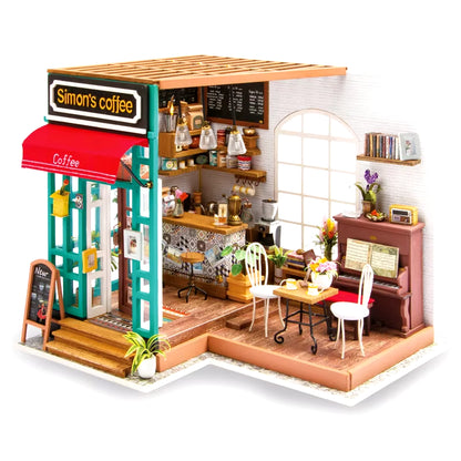 DIY House with Furniture Study Room Simons Coffee Children Adult Doll House Miniature Dollhouse Wooden Kits Toy