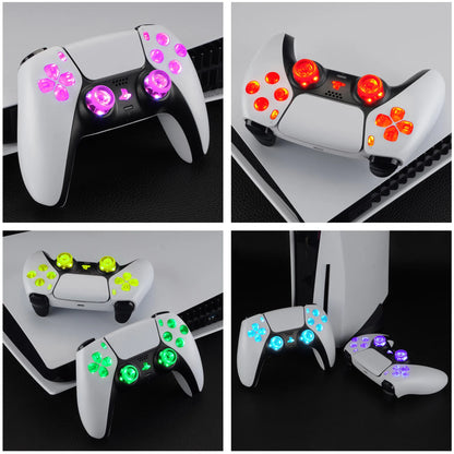 Multi-Colors Luminated Dpad Thumbstick Share Home Face Buttons, DTF V3 LED Kit for PS5 Controller BDM-010 & BDM-020