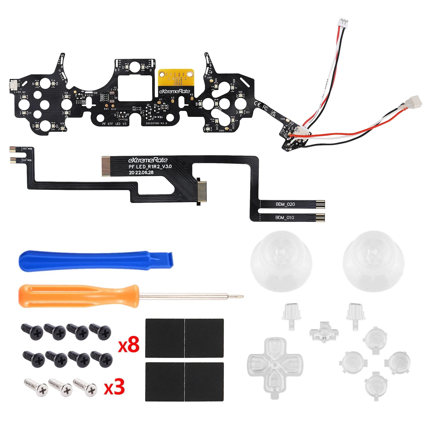 Multi-Colors Luminated Dpad Thumbstick Share Home Face Buttons, DTF V3 LED Kit for PS5 Controller BDM-010 & BDM-020