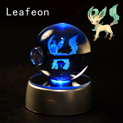 Pokemon Crystal Ball 3D Pikachu Mewtwo Gengar Pokeball 3D Night Light Lamp Glass Statue Pokemon Crystal Ball Kids Birthday Gift