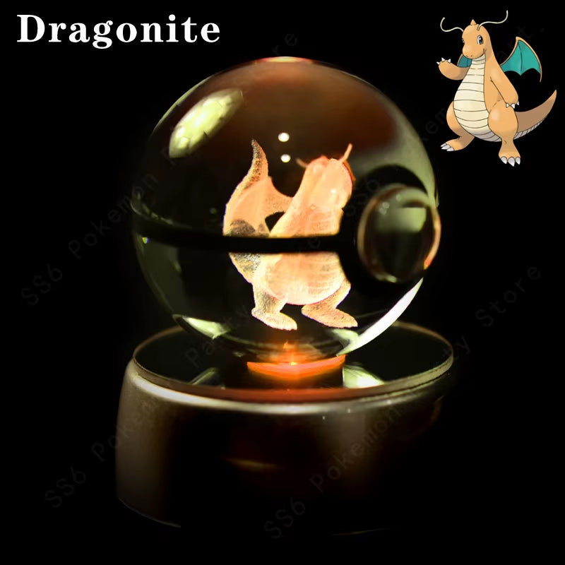 Pokemon Crystal Ball 3D Pikachu Mewtwo Gengar Pokeball 3D Night Light Lamp Glass Statue Pokemon Crystal Ball Kids Birthday Gift