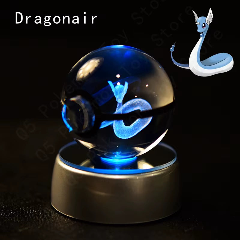 Pokemon Crystal Ball 3D Pikachu Mewtwo Gengar Pokeball 3D Night Light Lamp Glass Statue Pokemon Crystal Ball Kids Birthday Gift