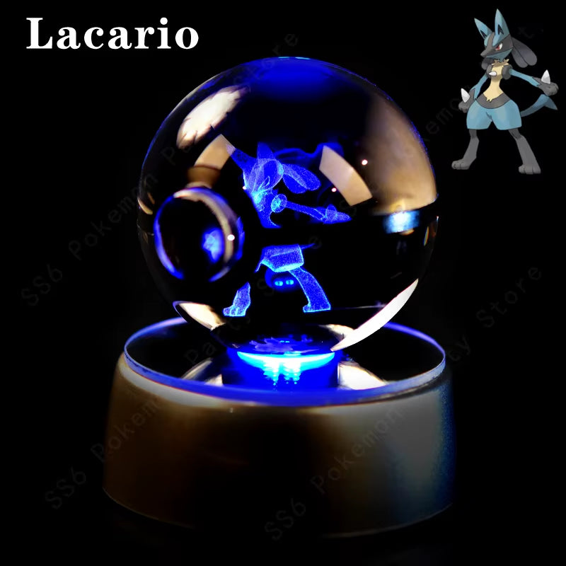 Pokemon Crystal Ball 3D Pikachu Mewtwo Gengar Pokeball 3D Night Light Lamp Glass Statue Pokemon Crystal Ball Kids Birthday Gift