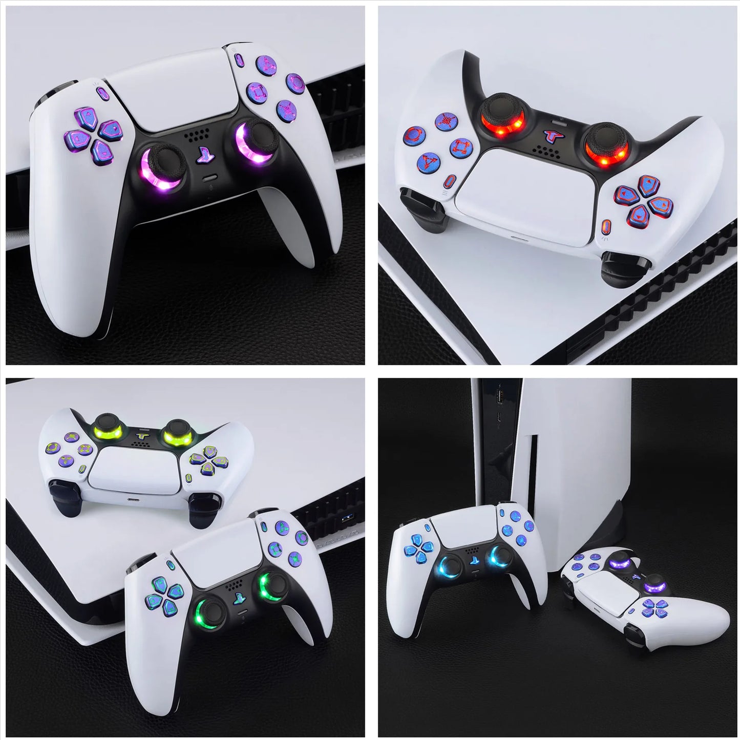 Multi-Colors Luminated Dpad Thumbstick Share Home Face Buttons, DTF V3 LED Kit for PS5 Controller BDM-010 & BDM-020