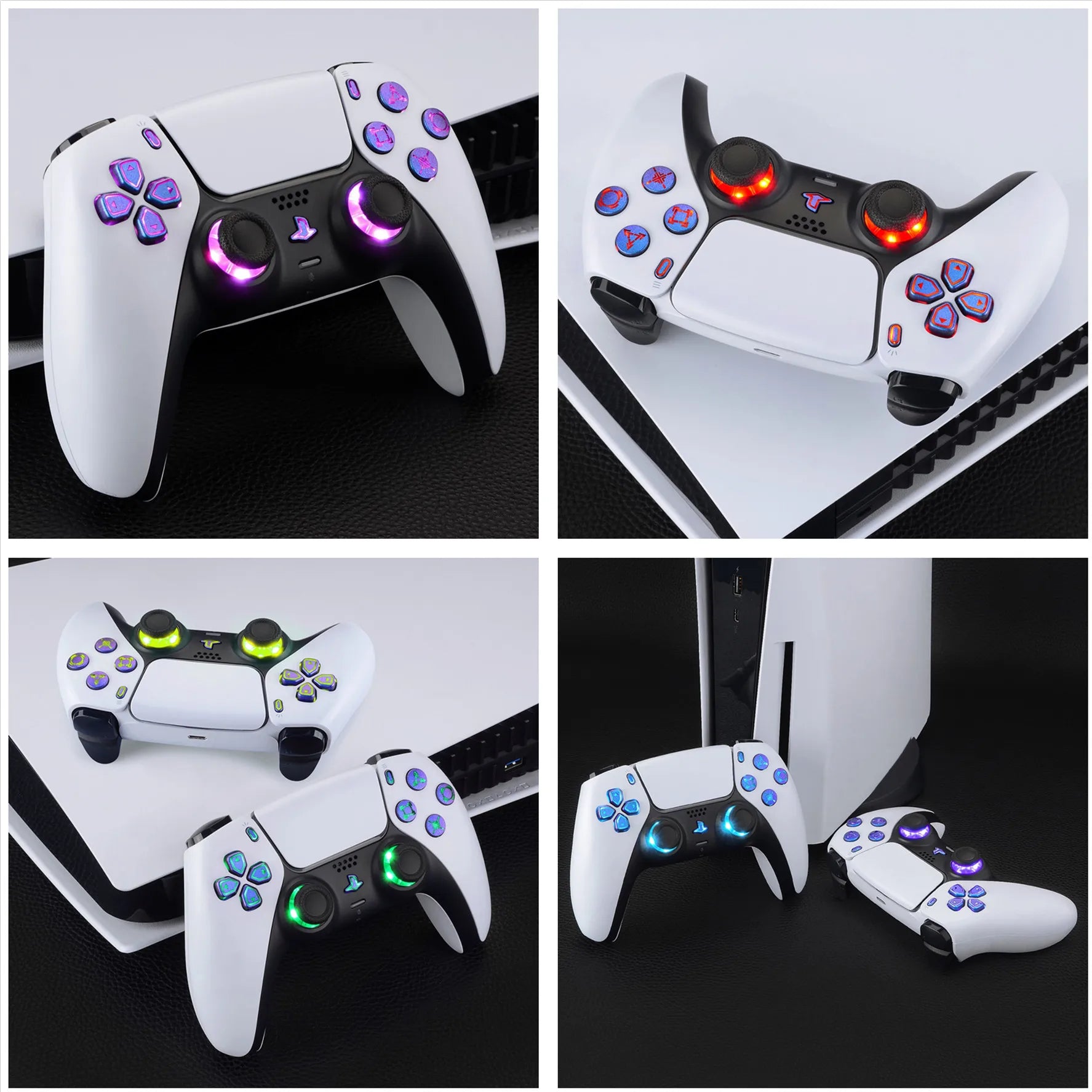 Multi-Colors Luminated Dpad Thumbstick Share Home Face Buttons, DTF V3 LED Kit for PS5 Controller BDM-010 & BDM-020