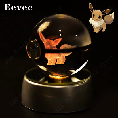 Pokemon Crystal Ball 3D Pikachu Mewtwo Gengar Pokeball 3D Night Light Lamp Glass Statue Pokemon Crystal Ball Kids Birthday Gift