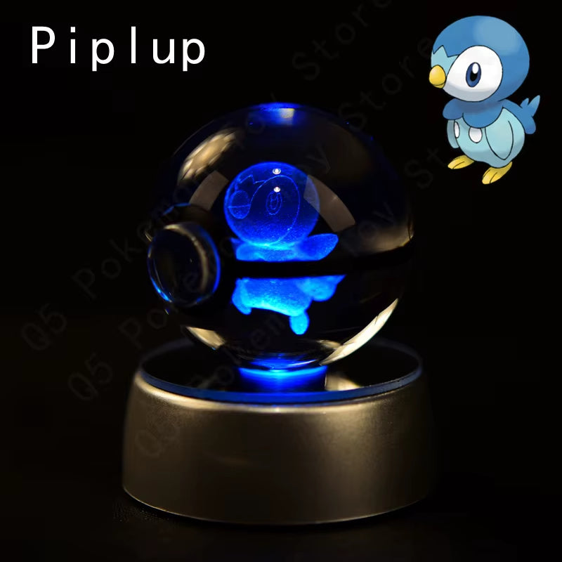 Pokemon Crystal Ball 3D Pikachu Mewtwo Gengar Pokeball 3D Night Light Lamp Glass Statue Pokemon Crystal Ball Kids Birthday Gift
